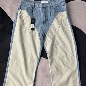 Women Patent Leather Patch Jeans-Size 11